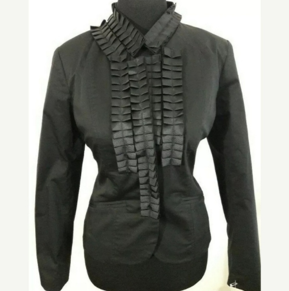 Kenar Black Ruffle Front Blazer Jacket Size Small - Picture 1 of 8